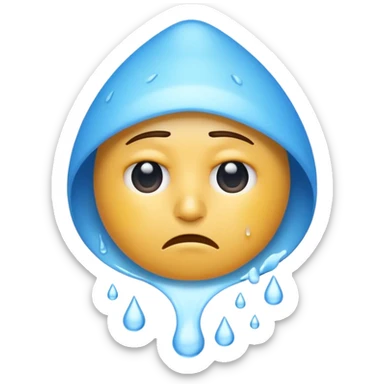 Apple-style emoji illustration of a person sweating, drops of water color, overheated face with sweat drops, half-closed exhausted eyes, annoyed or angry expression, soft 3D emoji style, smooth gradients, rounded shapes, centered composition. sticker
