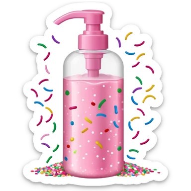 Pink shower gel light pink bottle with sprinkles and confeti on the bottle with a flip cap sticker