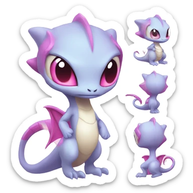White, Chibi, White body, Anthro-Sona-Lizard-Alien-Salazzle-Mew-Fakémon, with pink eyes, Full Body sticker