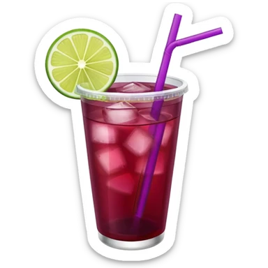maroon purple cocktail with a lime wedge in the drink in a plastic cup with lid and straw - no lime on edge

 sticker