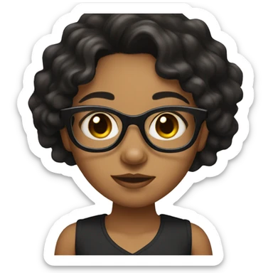 girl with black hair with waves and glasses,brown eyes and brown skin sticker