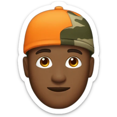 one man with orange shirt and camo headcap sticker