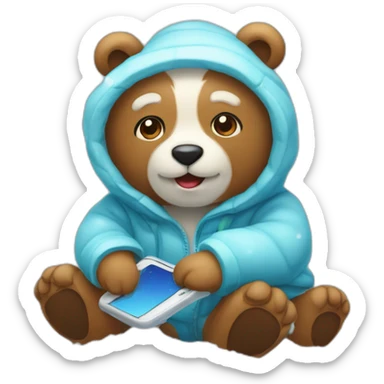 Osito en su nieve con celular sticker