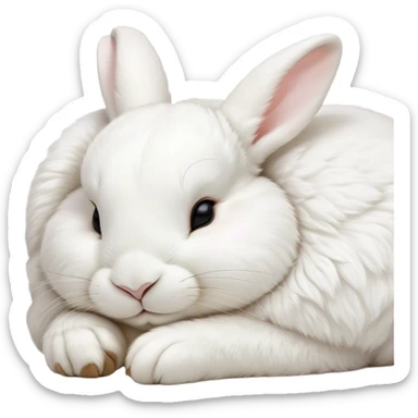 Meme-Worthy Cute Sleeping White Rabbit Portrait Emoji, Head resting peacefully with a contented smile, showcasing a delightfully compact build and a luxuriously soft pure white fur, eyes shut in a serene nap, Simplified yet hilariously adorable features, highly detailed, glowing with a soft, drowsy light, high shine, relaxed and utterly lovable, stylized with an air of playful laziness, bright and heartwarming, soft glowing outline, capturing the essence of a comically sleepy bunny, so meme-worthy it feels like it could instantly become the next viral sensation of adorable slumber! sticker