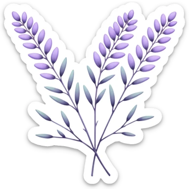 simple flower branches. The art style is clean line art with delicate watercolor textures, pastel colors, and a dominant palette of lavender, soft lilac, and muted purple. Let the branch be more elongated and have short branches on it like ears of corn. sticker