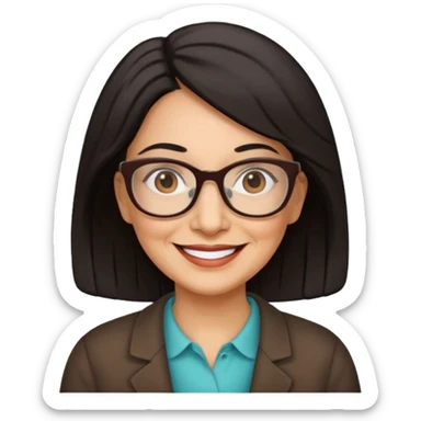 Older Hispanic woman smiling with black-brown hair and wearing reading glasses  sticker