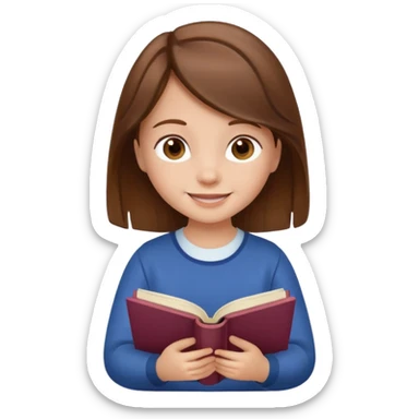 Niña pequeña de cabello castaño leyendo un libro feliz sticker