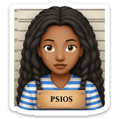 prisoner long haired black woman mug shot sticker