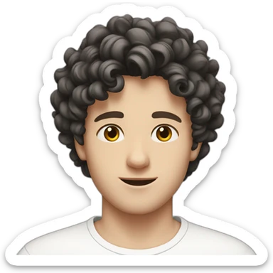 young white European guy with a white shirt and curly black hairs sticker