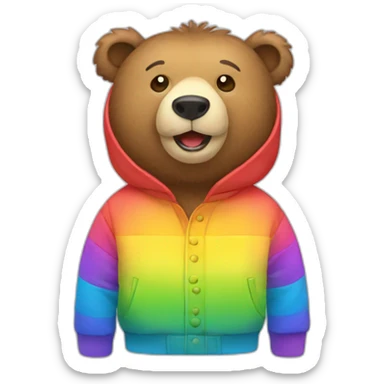 bear wearing rainbow coat sticker