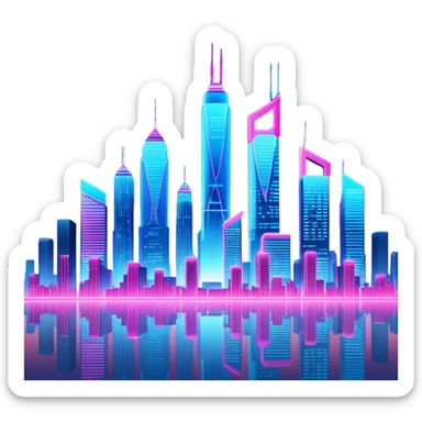 A futuristic cityscape at night, with neon lights and towering skyscrapers illuminating the sky sticker