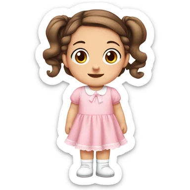 Cute baby girl brown hair and pigtails wearing pink dress and white socks  sticker