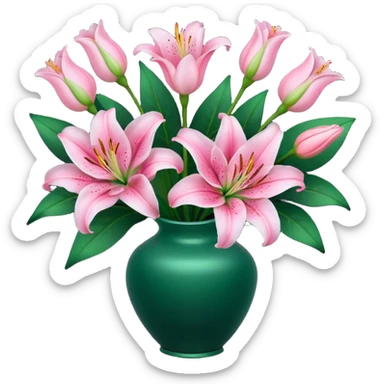 pink lilies and roses bouquet in a dark green vase sticker