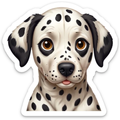 Cinematic Realistic full-body portrait of a Dalmatian dog, rendered with glossy, meticulously detailed spotted fur and expressive, alert eyes, set against a clean, neutral backdrop that highlights its regal and athletic stance. sticker