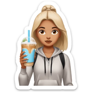 A girl on a hot girl walk in athleisure holding an iced latte sticker