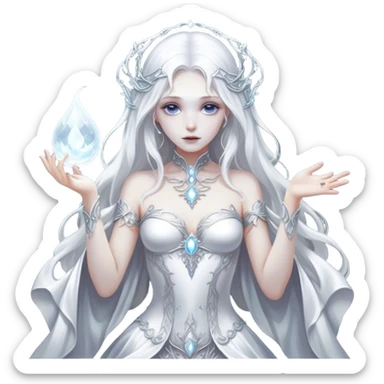 Cinematic, Ultra realistic 32k HD, Breathtaking piece of art, rim lighting, hauntingly beautiful art, mostly greyscale, Balanced features, highly detailed digital artwork, glowing with silver light, glowing, high shine, deviant adoptable, highly detailed clothing, remembrance, a painting of white silver, fanciful, enchanting, ghostly, embodying the essence of both reality and fantasy, dreamy, dreamy glow, optical illusion, immaculate composition, complex pose, air composition. The image is so lifelike that it feels as though it could leap off the canvas at any moment sticker