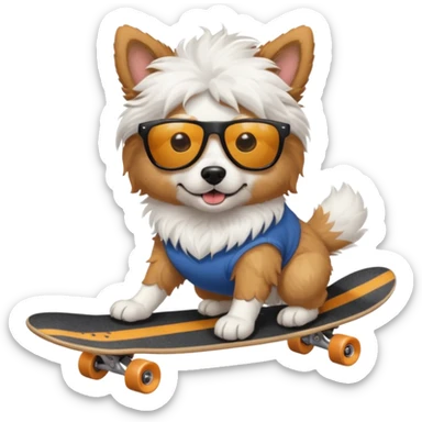 Dog White fluffy skate board sunglasses sticker