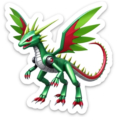 Spiky Cool Edgy shiny colorful Digimon-Fakemon-Flygon-Gabite-Mecha, full body, two legs sticker