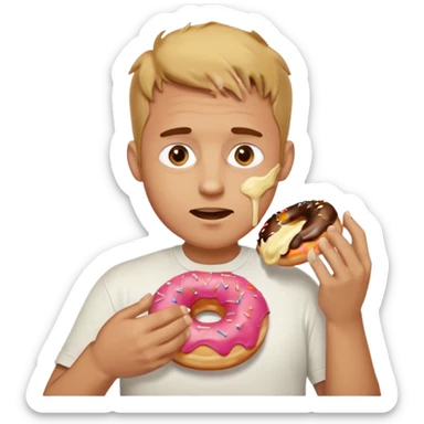 A man messily eating a filled donut, the donut is filled with Boston cream and it’s making a mess everywhere sticker