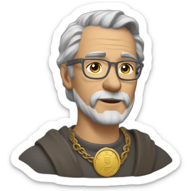 medieval coin engravers guild leader, 50 years old, grey hair, bust, has a necklace with a coin sticker