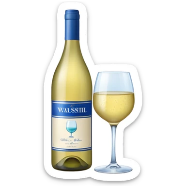 bottle of white wine with blue label sticker
