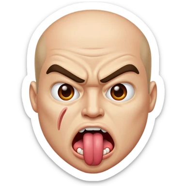 an angry face with his tounge sticking out sticker