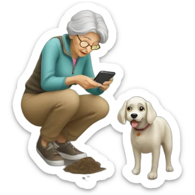 Old woman take picture of dog poop with iPhone  sticker