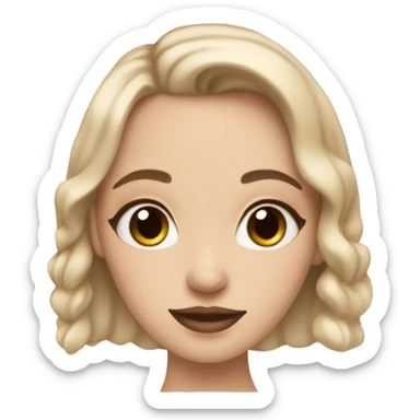 Slavic girl, light skin, long eye lashes, pink beige lipstick, smiling sticker