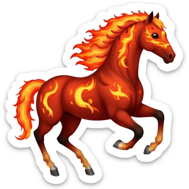 Red fast fire horse made of embers, magma, visible lava, burning, with ash particles surrounding it. Horse galloping with a fiery mane and tail. sticker