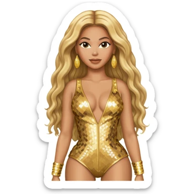 Beyonce with long blonde hair, gold sequin tour outfit  sticker