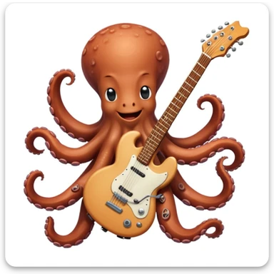 happy octopus with multiple arms playing guitar sticker