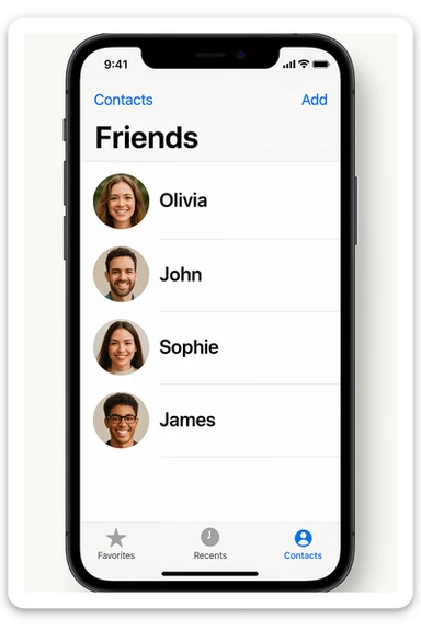 Front screen of the phone with friends' contacts sticker