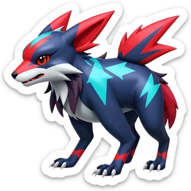 Futuristic shiny colorful neon vibrant bright patterned Zoroark-Zangoose-Litten-Absol-hybrid-creature sticker