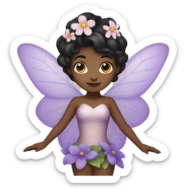 Fairy brown skin short hair black purple fancy dress wings with flowers  sticker