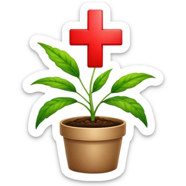 green plant with a red medical cross symbolizing agriculture and health sticker
