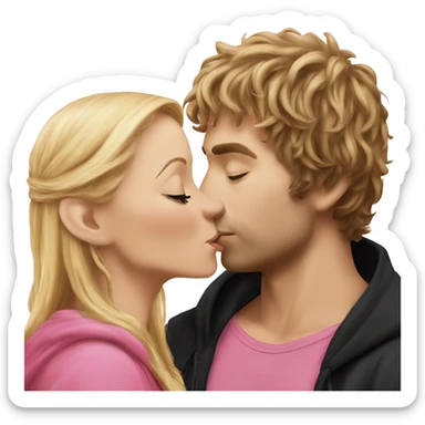 Pippin-hobbit wearing black hoodie passionately kissing pretty blonde woman wearing pink top sticker