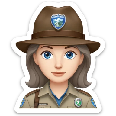 white woman park ranger with brown and gray hair and blue eyes sticker