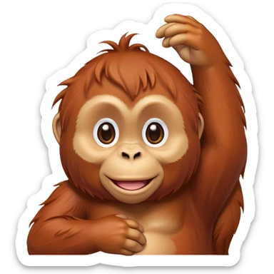cinematic-realistic-orangutan-baby-portrait-emoji,-head-tilted-playfully-and-inquisitively,-with-a-gentle,-expressive-face-accented-by-soft,-flowing-fur-and-round,-sparkling-eyes-brimming-with-warmth,-simplified-yet-irresistibly-adorable-feature sticker