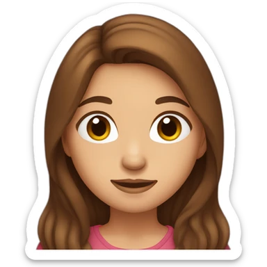 brown-haired woman with long hair, brown eyes, depicting a heart with her hands sticker