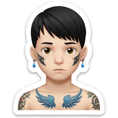 Try and generate boy with a black haircut with long bangs, tattoos, and a lot of piercings sticker