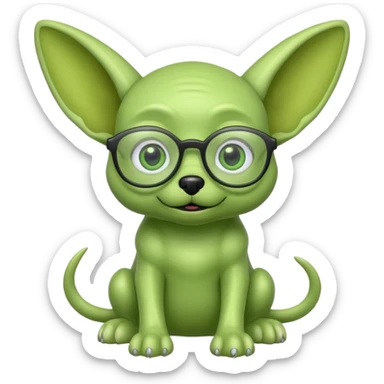 green alien dog with folded ears, wearing glassess sticker