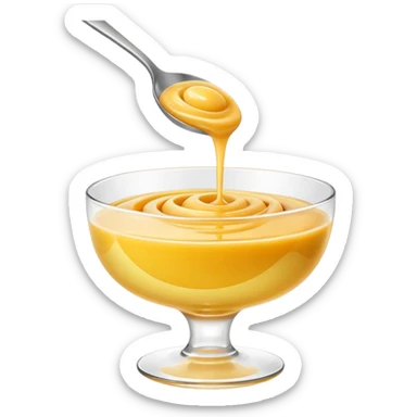 small glossy swirl or spoonful of golden fruit purée with smooth thick texture, slightly translucent surface, subtle ripple suggesting softness and freshness, color ranges from light yellow to soft peach, no bowl or garnish, apple emoji style, soft lighting, subtle shadows, emoji scale sticker