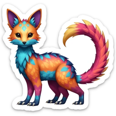 Beautiful pretty cool edgy elegant realistic Feral Rare Fantasy colorful vibrant Vernid-Trico-species-Fakemon-creature by LiLaiRa, random markings, tufted tail, tufted ears, full body sticker