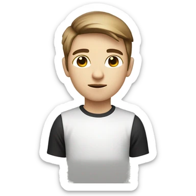 Young programmer boy, with white skin color, straight light brown hair thrown to the right side and with a gradient, dark brown eyes, black  sticker