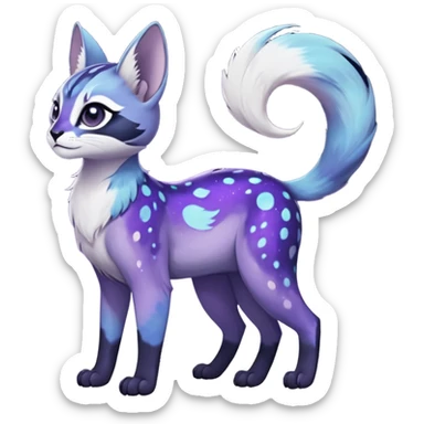Colorful black-violet-indigo-purple-gradients nebulae nebula starry galactical shiny white-stars-spotted glorious iridescent divine exotic cute cool beautiful realistic Meloetta-caracal-civet-sergal-oncilla-animal-Fakémon-hybrid-fursona (full body) sticker
