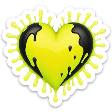 A neon yellow heart with black splashes inside the heart and The text UVP in the heart sticker