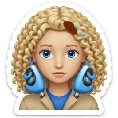Curly blond blue eyes. Long hair cool beige blond. Longer hair beige ash blonde. sticker