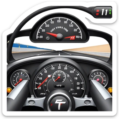 An icon showing a racing game interface, inspired by Grand Turismo. The design features a garage with a selection of high-performance cars, along with race track visuals in the background. Speedometer, lap timer, and other HUD elements add to the excitement. Transparent background sticker