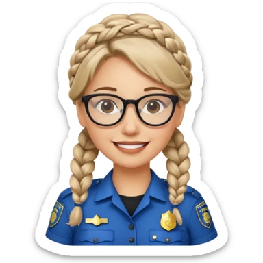 happy woman police with braided hair wearing glasses  sticker