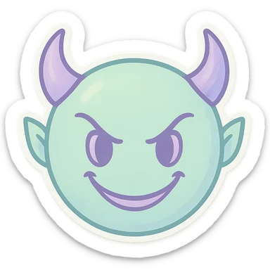 devil emoji, chibi style, pastel palette, mint green and lavender, elegant horns, sinister smile sticker